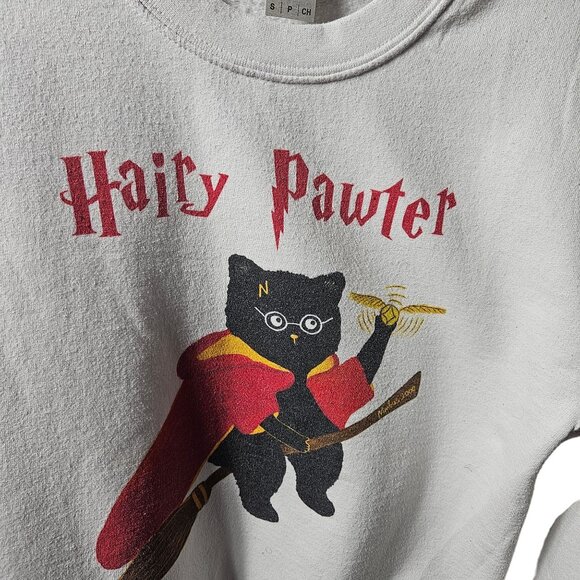 Hairy Pawter Cat Sweatshirt Gildan Heavy Blend White S - Picture 2 of 4